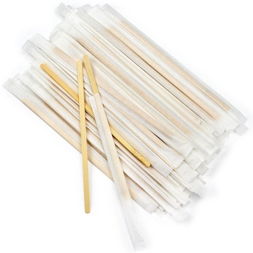 Bamboo Coffee Stirrers Individually Wrapped 200 Count – Coffee Stir Sticks 7 inch Coffee Bar Disposable individually wrapped coffee stirrers for Coffee and Cocktail