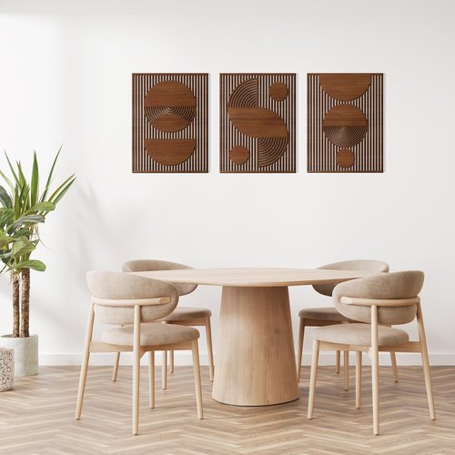 Homenthus 3 Pcs Abstract Wood Wall Art - Mid Century Modern Geometric Decor for Boho Spaces