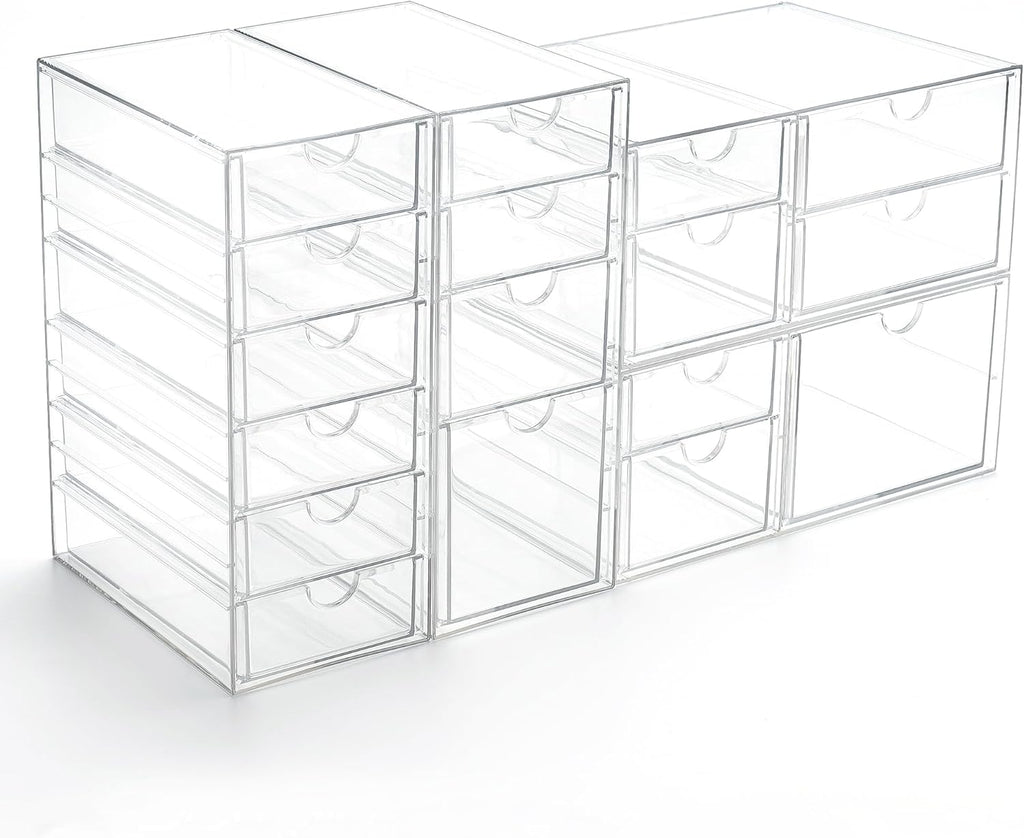 Prsildan Acrylic Drawer Organizer - 17 Clear Stackable Drawers for Craft, Makeup & Jewelry Storage