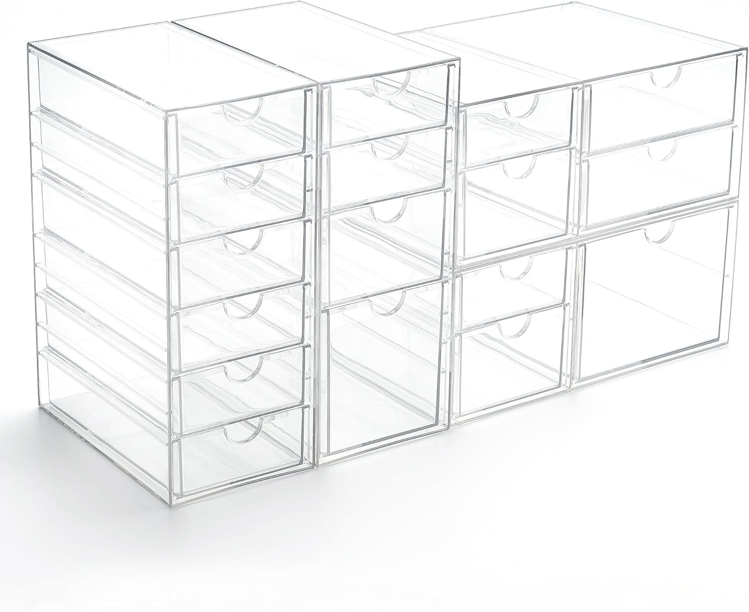 Prsildan Acrylic Drawer Organizer - 17 Clear Stackable Drawers for Craft, Makeup & Jewelry Storage