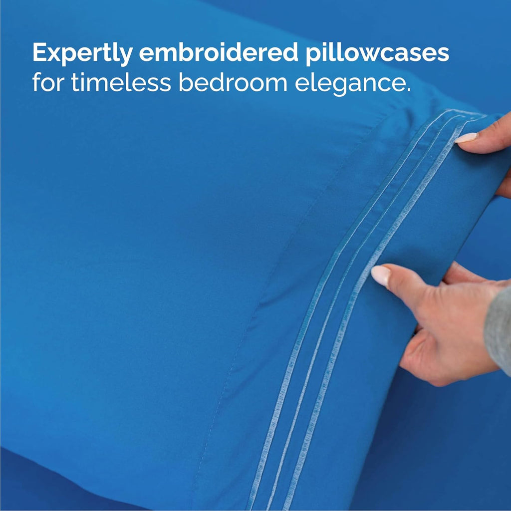 Royal Blue Queen Size 4-Piece Sheet Set by [Brand Name] - Comfy, Breathable & Cooling Luxury Bedding