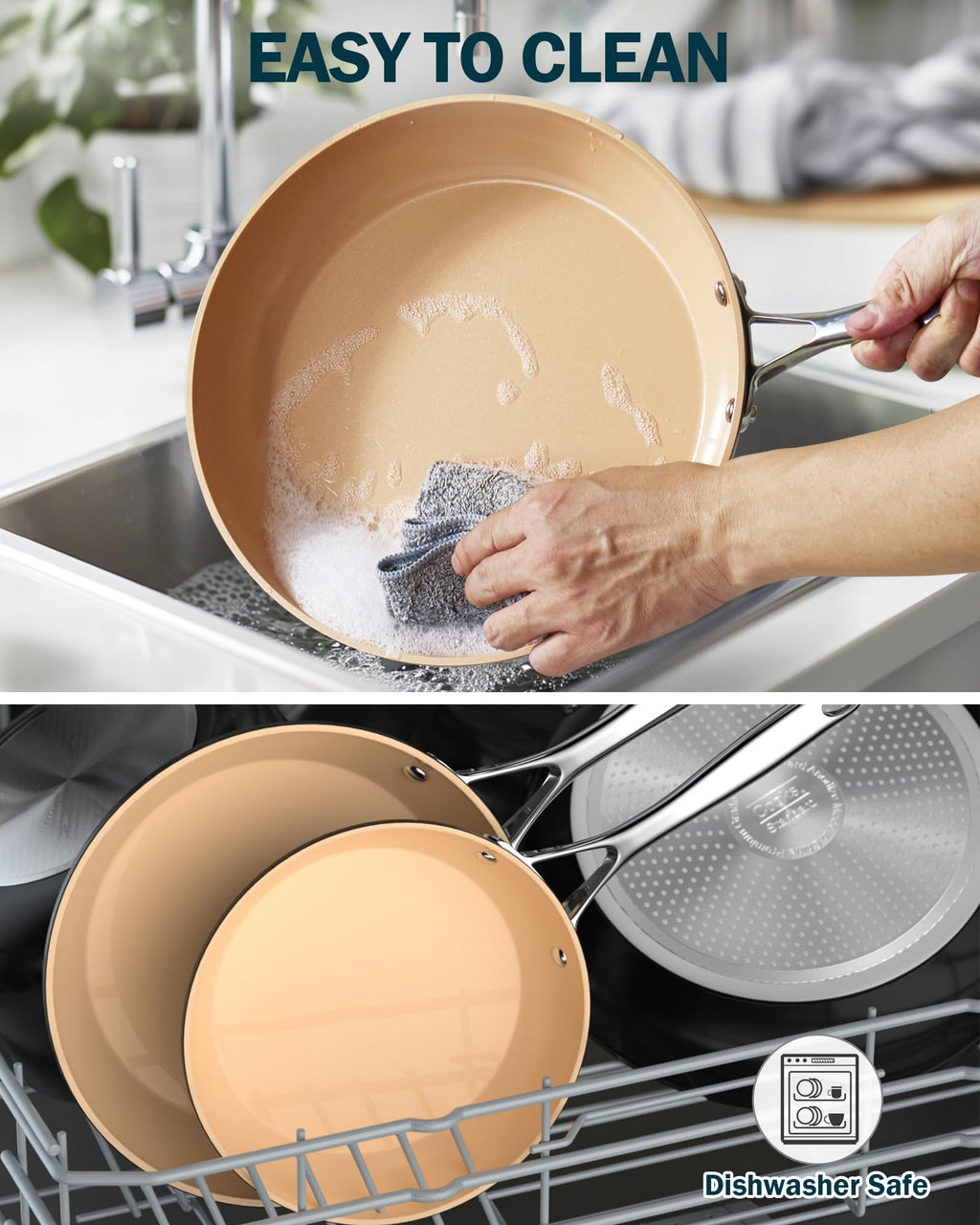 Cooks Standard Classic Hard Anodized 8 Inch / 9.5 Inch / 11 Inch Nonstick Frying Pan, Ceramic Non Stick Skillet, Induction Cookware Egg Omelette Pan, Oven Safe, Black & Apricot, 3-Piece