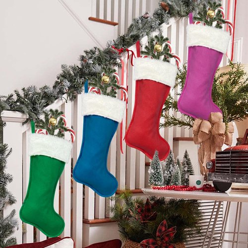 aokansha 4Pack Christmas Stockings 20 Inch Large Family Christmas Stocking Decor Christmas Tree Fireplace Traditional Xmas Stocking with Super Soft Plush Cuff Décor Merry Ornaments