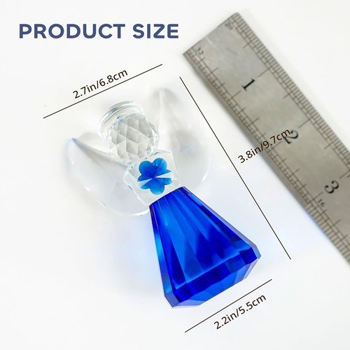 HDCRYSTALGIFTS Blue Crystal Guardian Angel Figurine - 3.5'' Glass Christmas Ornament for Women | Art Collectible Home Decor