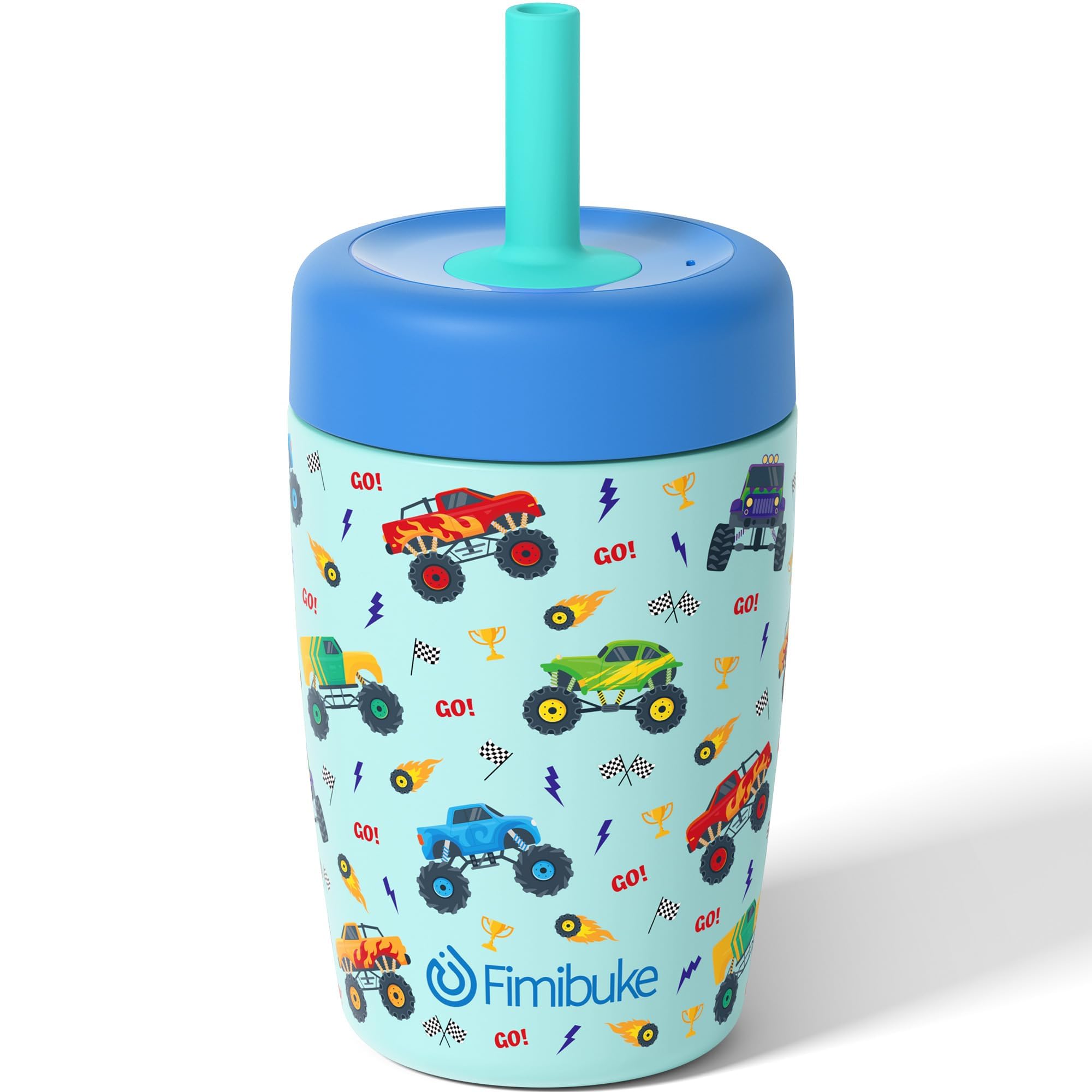 Fimibuke Kids & Toddler Cups Spill Proof, 12 OZ Insulated Sippy Cups for Toddlers Boys Girls, BPA-Free Toddler Straw Tumbler, Stainless Steel Kids Water Bottle with Twist Lids & Silicone Straw, 1 Pack
