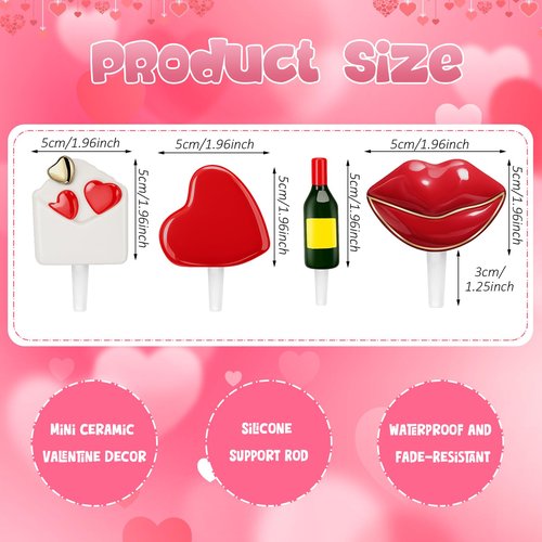 Sieral 4 Pcs Valentine Plate Decorations Hand-painted Ceramic Valentines Day Red Heart Wine Bottle Heart Envelope Red Lips Ceramic Plate Accent for Home Serving Dishes Platter Party Supply