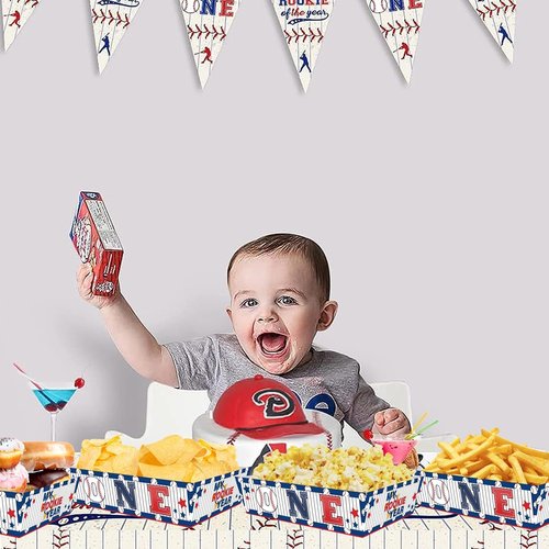 Rookie of The Year 1st Birthday Decorations - 50 Pack Baseball Party Supplies Set With Disposable Boats, Paper Food Serving Tray for Baseball Themed First Birthday Party