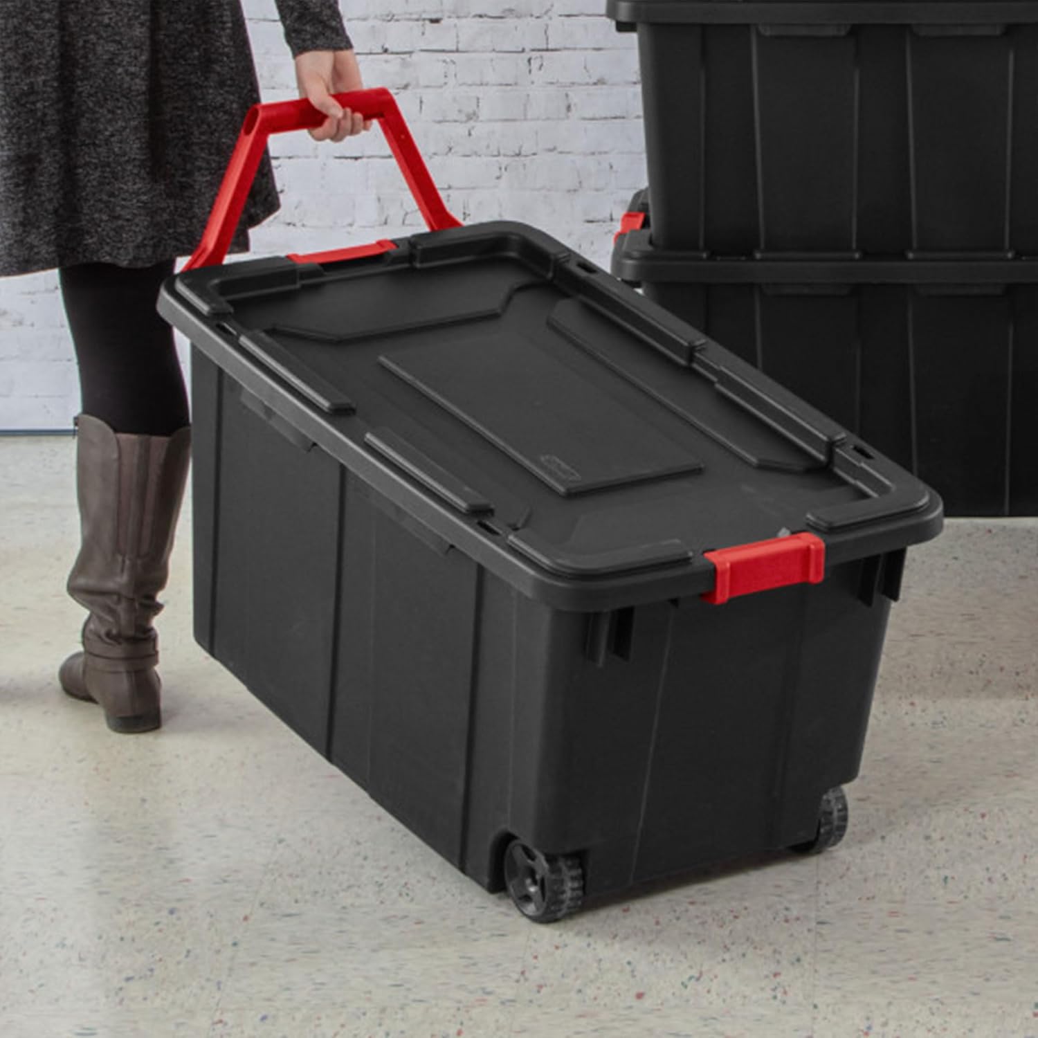 Sterilite Wheeled Tote - Durable 40 Gallon Storage Container - Black Color for Easy Organization