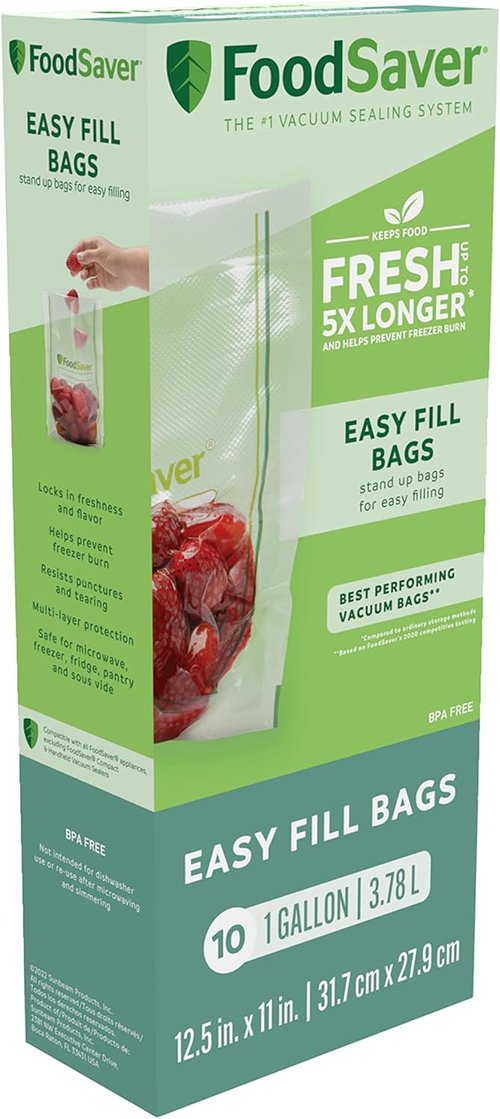 FoodSaver Vacuum Sealer Bags - Custom Fit Airtight Food Storage & Sous Vide | 11" x 16' & 1-Gallon, Clear | 10 Count, Reusable