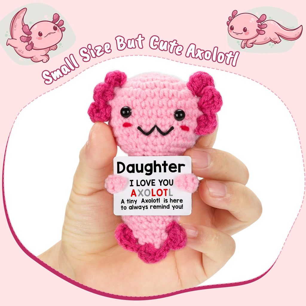 Weming Daughter Gifts from Mom Dad, Crochet Axolotl Gifts from Mother Father, Best for Birthday, Mother's Day, Christmas Stocking Stuffers, Easter Essentials & Valentines, Graduation