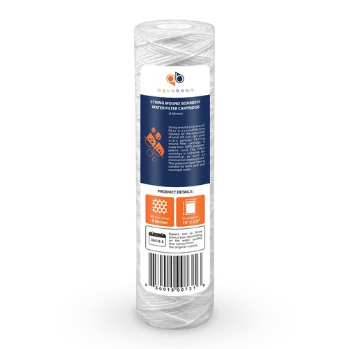Aquaboon Whole House 5 Micron 10 x 2.5 String Wound Sediment Water Filter Cartridge Replacement Compatible with Well Water Filter WHKF-WHSW, 25-Pack