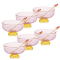 SERdeerCH Pink Glass Dessert Bowls Set of 2 Ice Cream Bowl with 2 Gold-Plated Spoons Decorative Microwave Safe for Fruit,Snack,Candy Glass Bowl Set