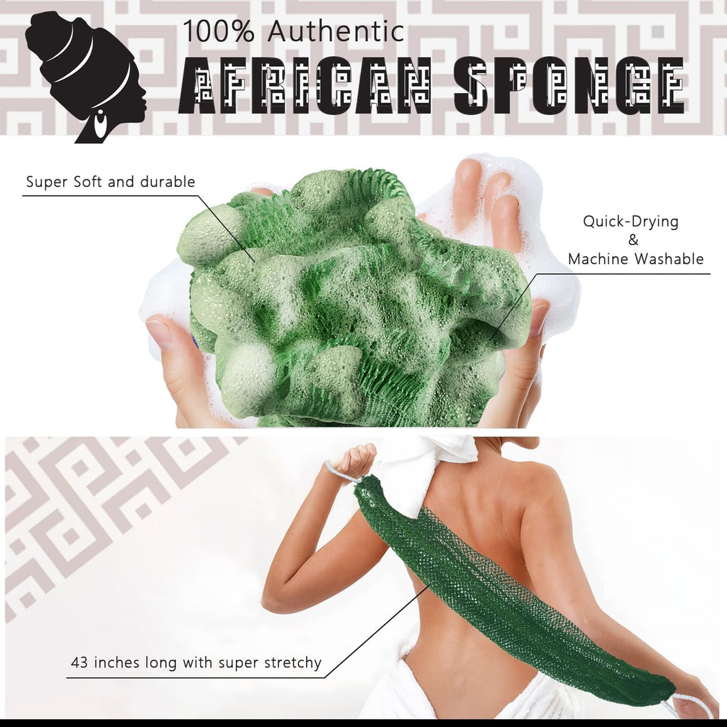 African Net Sponge Authentic with Knots - African Exfoliating Net Sponge with Handles for Body Scrubber Exfoliator - Real Africa Back Wash Bath Sponges for Shower Machine Washed & Bathing Accessories