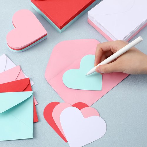 Cholemy 240 Pcs Valentines Day Heart Cards with Envelopes Blank Colorful Heart Shaped Greeting Cards Paper Cutouts for Valentines Party Gift Exchange Anniversary Weddings(Red, White, Pink, Green)