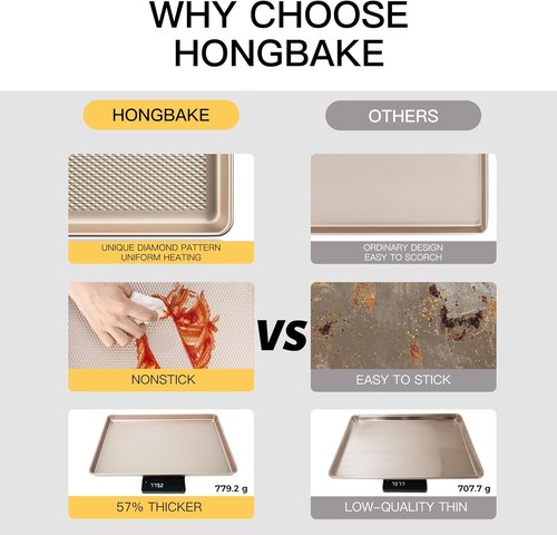 HONGBAKE Nonstick Quarter Sheet Baking Pan - Commercial Cookie Sheet with Diamond Texture, 9 x 13 Inch