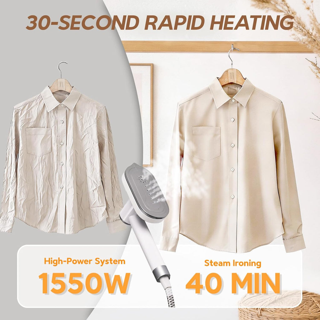 2 In 1 Steamer - Skiennix 1550W Powerful Clothes Steamer with 1100ml Tank | Fast Heat-Up, Portable Wrinkle Remover (White)