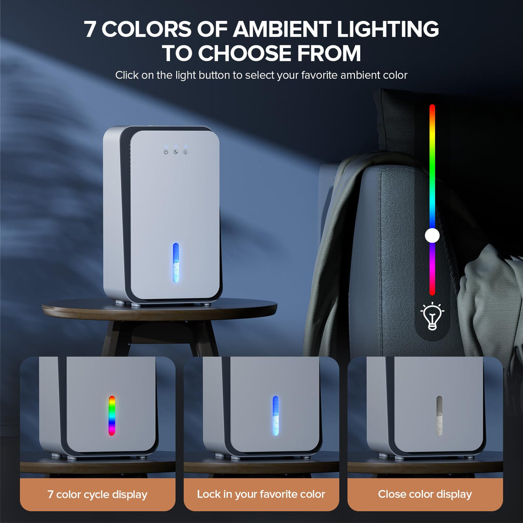 Onsekin Dehumidifier for Home, 1000 sq.ft Dehumidifier with Auto Shut Off, 7-Color LED Light Built-in Aromatherapy Diffuser, Ultra-Quiet Dehumidifiers for Bedroom, Bathroom, Basement (Pale White)