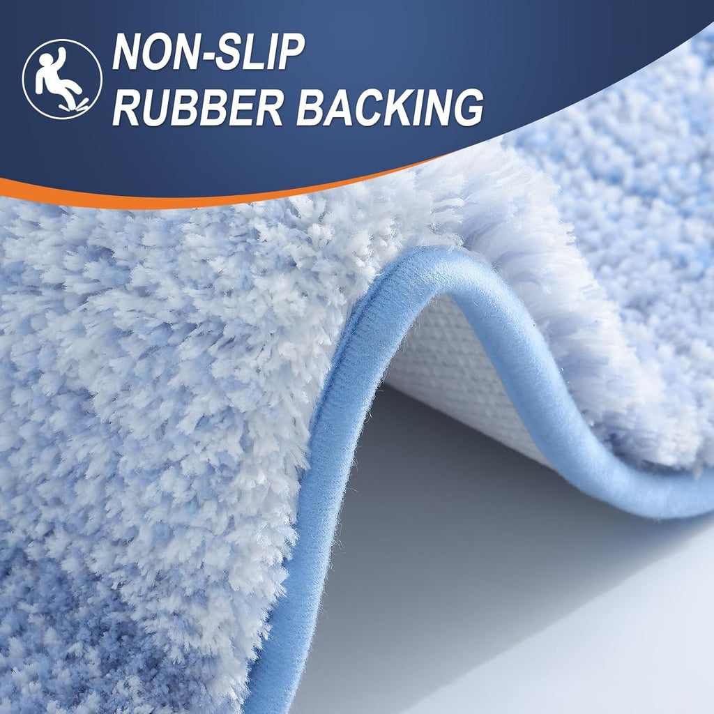 OLANLY Luxury U-Shaped Toilet Rugs - Extra Soft Microfiber, Non-Slip Plush Bath Mat, 24x20, Light Blue