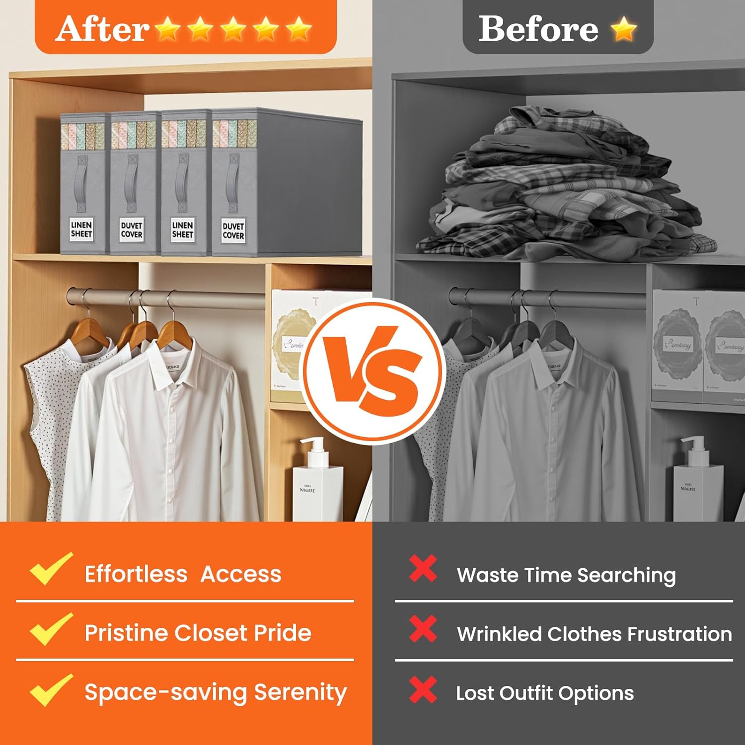 WOWBOX Sheet Organizers - Under Bed Storage with Label Cards & Clear Window | 6 Pack, Gray