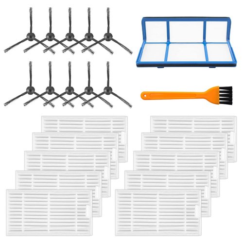 Garbage fighter Vacuum Filter Kit Replacement for Robotic Vacuum ILIFE V3 V3S V5 V5s Pro Robot Vacuum Cleaner, 10 Filters and 10 Side Brushes and 1 Primary Filter and 1 Cleaning Brush(Pack of 21)