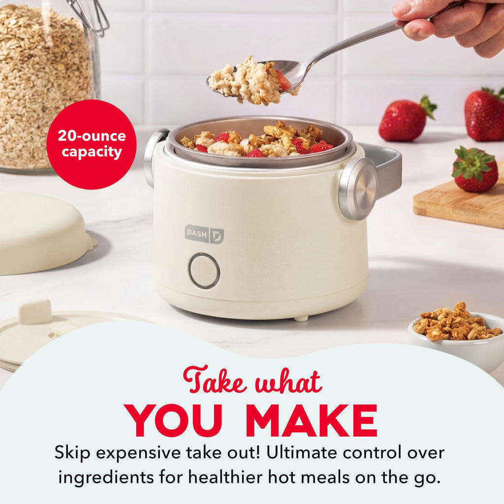 DASH Hot2Go™ Personal Food Warmer | Heated Lunch Box, Portable Electric Lunch Box for Adults, 20 oz Stainless Steel Insulated Food Container, Spill Proof, Cream