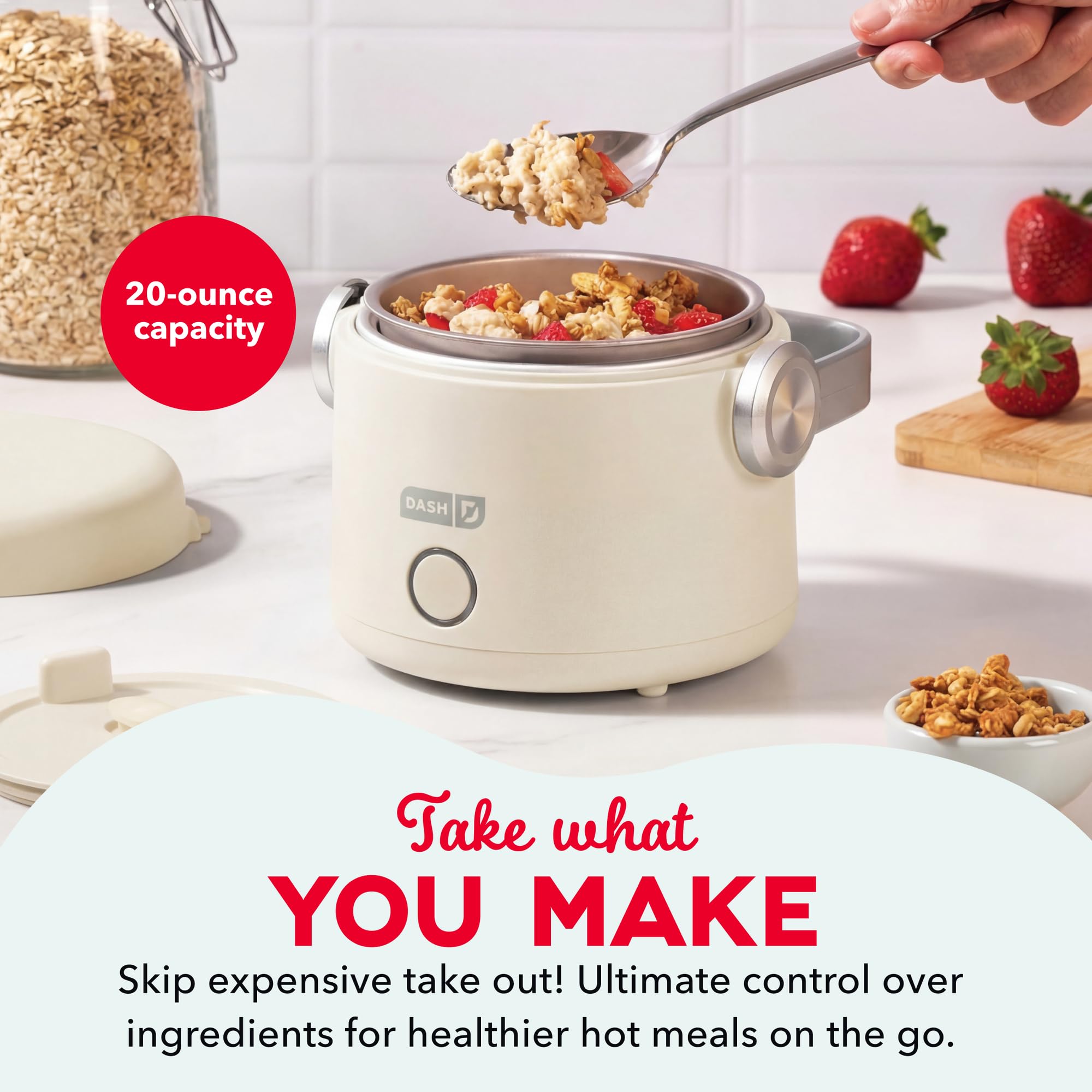 DASH Hot2Go™ Personal Food Warmer | Heated Lunch Box, Portable Electric Lunch Box for Adults, 20 oz Stainless Steel Insulated Food Container, Spill Proof, Cream