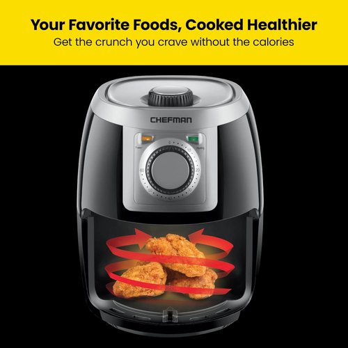 CHEFMAN 2 Qt Compact Air Fryer - Healthy Cooking with Adjustable Temperature & 60-Minute Timer | Nonstick & Dishwasher Safe, Black