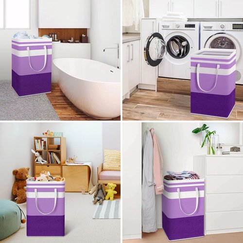 HomeHacks Large Waterproof Laundry Baskets - Collapsible Hampers with Reinforced Handles (Purple, 88Lx2)