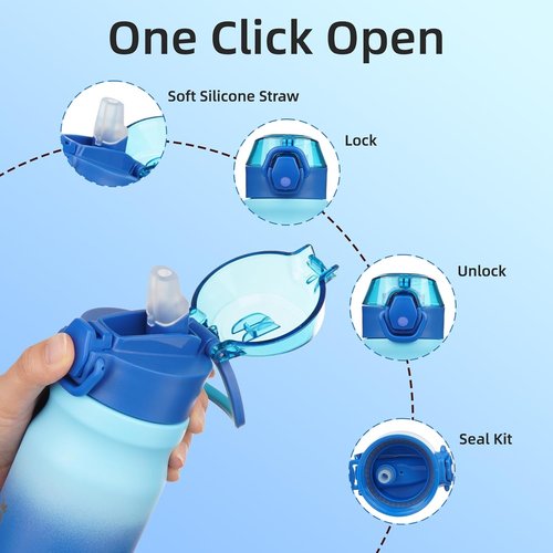 BJPKPK 14oz Insulated Water Bottle - Stainless Steel, BPA-Free, Leak-Proof with Straw & Lockable Lid | Sky Color