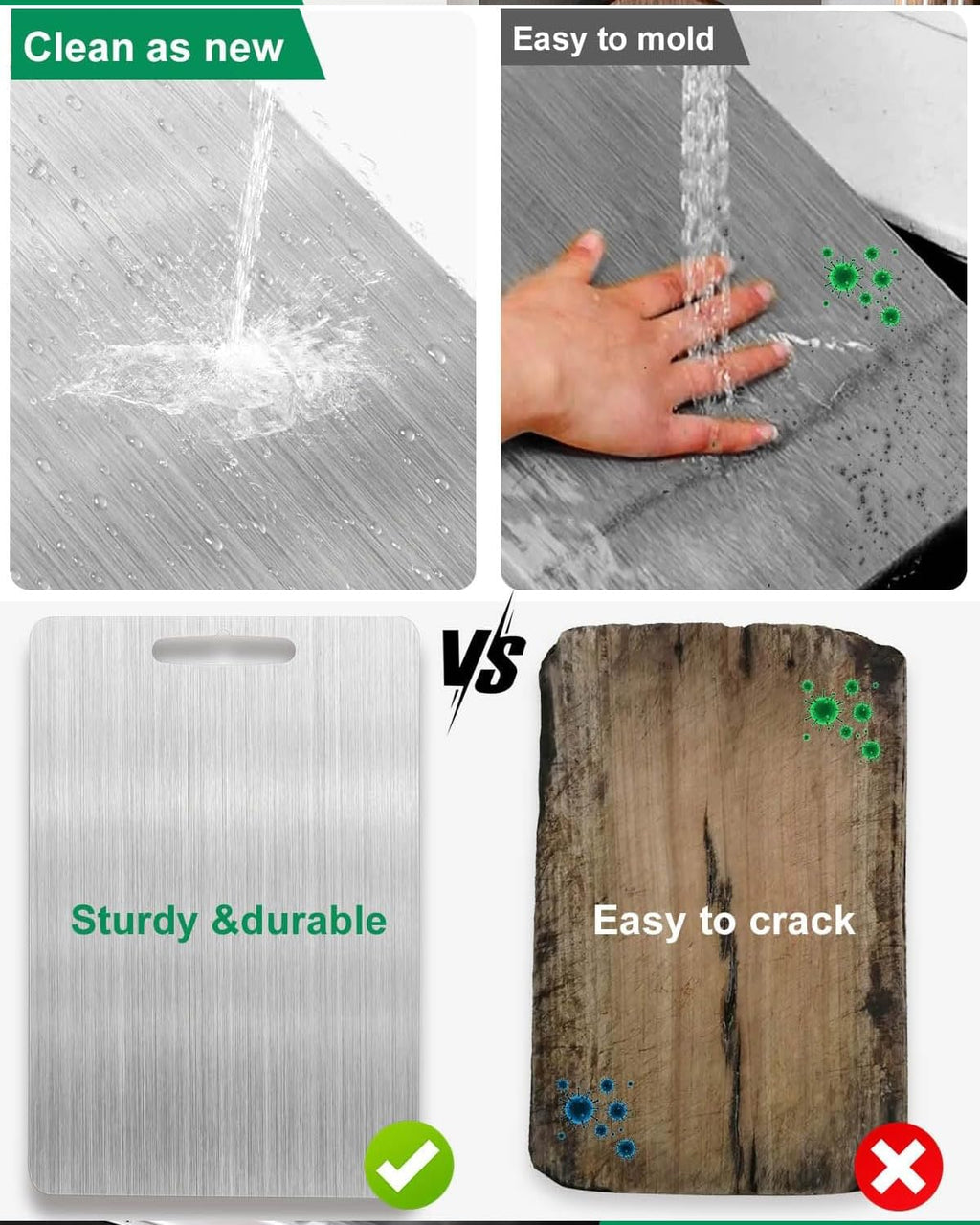 Titanium Cutting Board – 100% Titanium & 304 Stainless Steel, Food-Grade, Scratch-Resistant, Rustproof, Easy to Clean, Lightweight & Durable for Kitchen | Vegetables (Silver | 15.4 * 11 Inch)