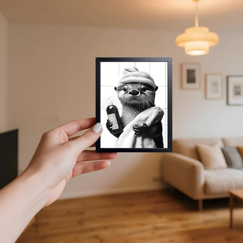 ARKZSHO Black and White Bathroom Wall Art - Funny Otter Bath Canvas Print | Modern Farmhouse Decor 8x10 Inch