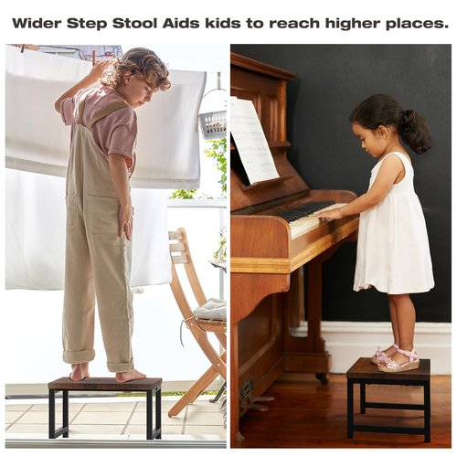 Flottian 9" Wooden Step Stools for Adults Kids,15.4" Extra Wide Heavy Duty Step Stool Holds Up to 300 lbs,Bed Step Stool for High Beds,Stools for Bedroom,Kitchen,SUV ect, Easy Assemble, Rustic Brown