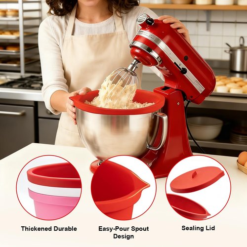 Silicone Liners for Kitchen Aid Tilt-Head 5QT Stand Mixers,3 PCS Silicone Bowl Liners with Lids,Thicker,Heat-Resistant & Non-Stick,Mixer Attachments & Accessories for Baking and Cooking