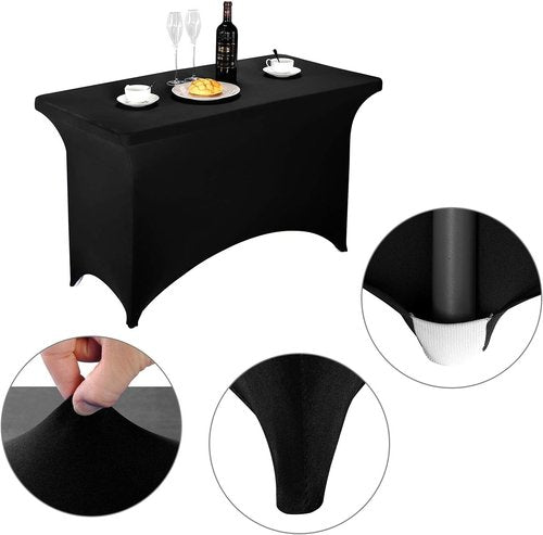 LZY Spandex Fitted Stretch Table Cover - Rectangular Cocktail Tablecloth for 4ft, 6ft, 8ft Tables | Perfect for Parties & Banquets - Black