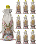 PIEPLE Easter Bunny 10PCS Wine Bottle Bags, Wine Bottle Cover with Drawstring, Gift Bag for Champagne, Wedding, Birthday, Party Spring Colorful Easter Eggs Flowers Burlap