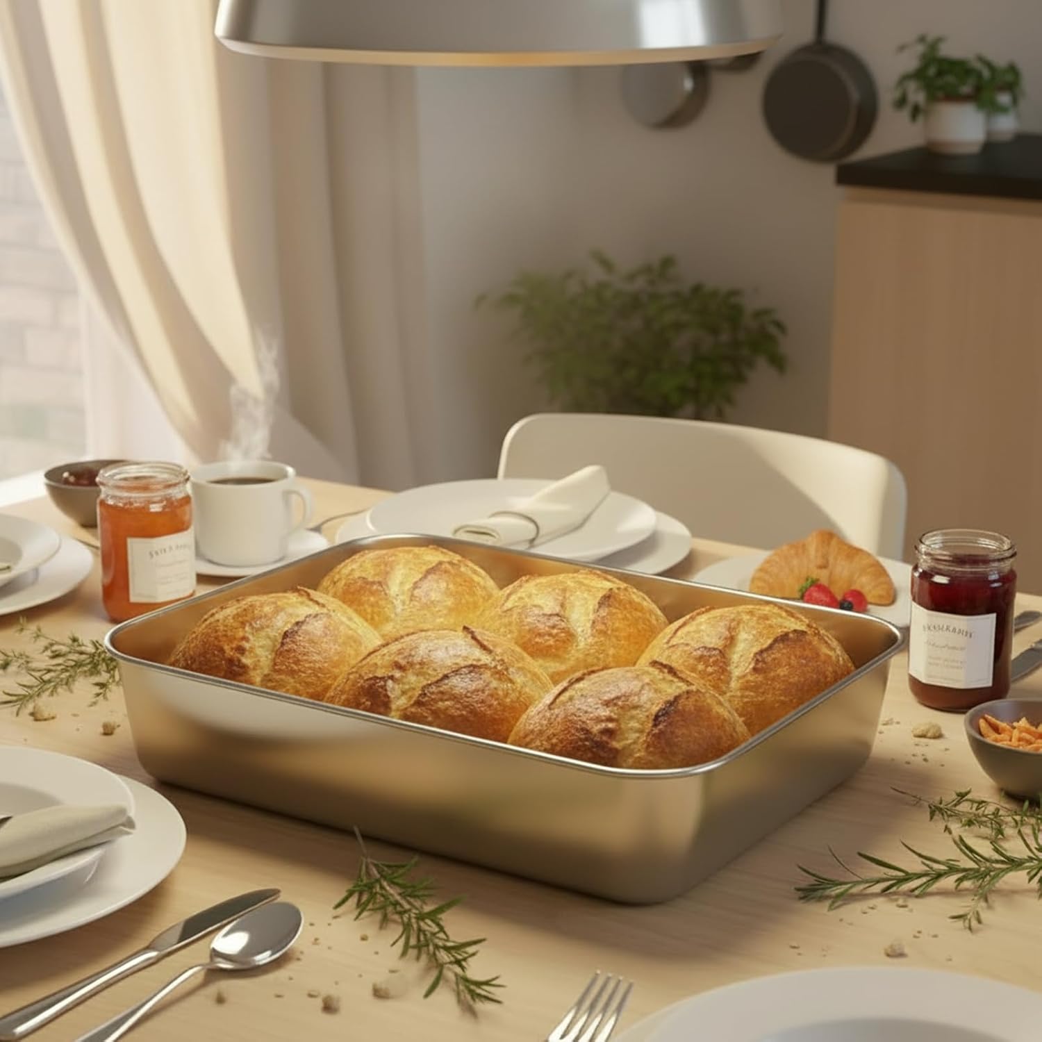 Stainless Steel Baking Pan Set by [Brand Name] - 2 Pack Rectangular Cake & Roasting Pans | Oven & Dishwasher Safe, 9.84 x 7.87 x 2 Inches