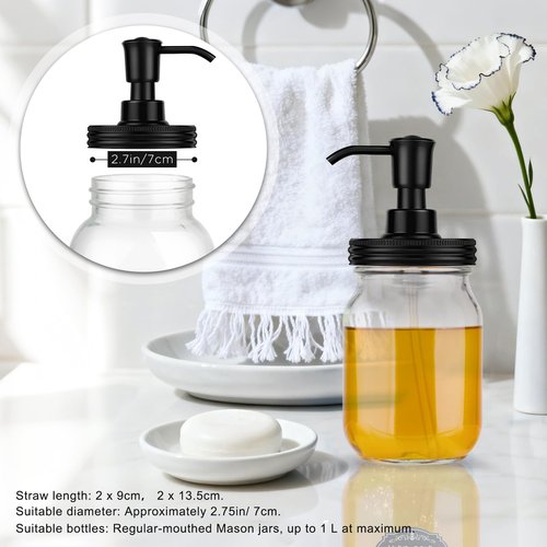 Watsango Plastic Soap Dispenser Set, 1.2CC Rustproof Pump and Lids for Regular Mouth Mason Jars, Quick Assemble Accessories for Farmhouse Kitchen Bathroom Counter Decor - 4 Pack Black