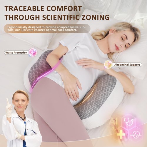 Chilling Home Pregnancy Pillow for Sleeping Portable, Maternity Pillow for Side Sleeper, Travel Wedge Pillow, Body Pillow Support for Back, Belly, with Removable Cover, Pink