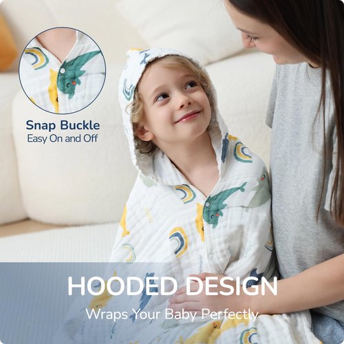usbettas Toddler Hooded Bath Towels,100% Cotton Muslin Baby Towels for Boys Girls,Ultra Soft & Absorbent Quick Dry Kids Towel for Beach,Pool,Bathroom,Large 43x43 Inch