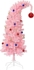 Hatisan 5FT Pink Christmas Tree - Artificial Design with Ball Ornaments & Metal Base for Holiday Decor