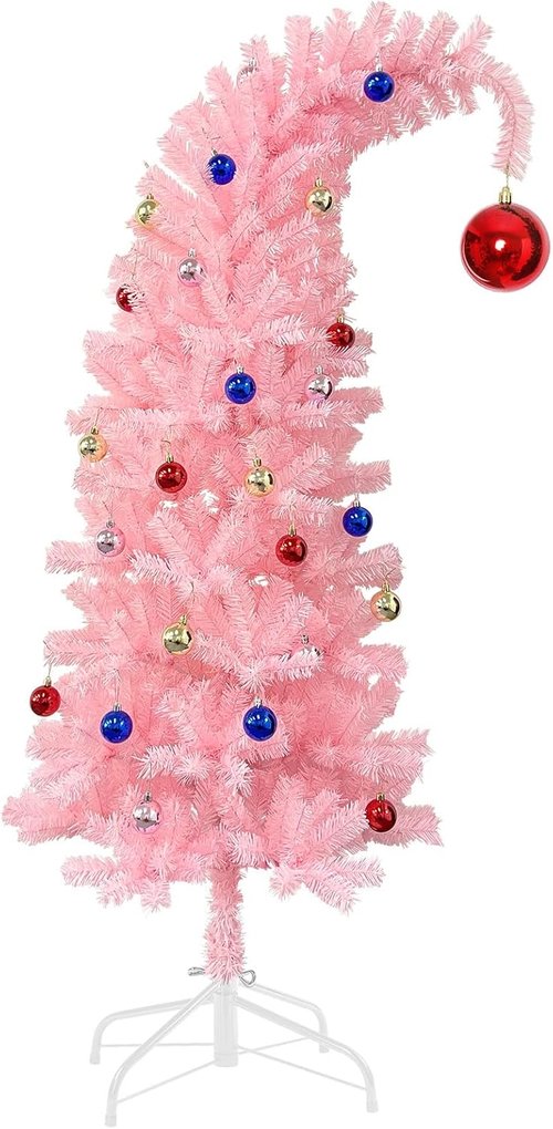 Hatisan 5FT Pink Christmas Tree - Artificial Design with Ball Ornaments & Metal Base for Holiday Decor