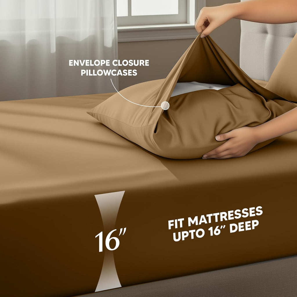 Utopia Bedding Full Size Sheet Set - Soft & Breathable 4-Piece Microfiber Bed Sheets | Oeko-Tex Certified (Mocha)