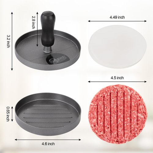 Rsiynax Burger Press Patty Maker, Non-Stick Aluminum Hamburger Mold with 100 Patty Papers for Kitchen Grill BBQ Camping