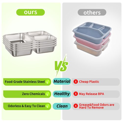 PTYTIFY Stainless Steel Bento Box, 3 Compartments Leakproof Stainless Steel Snack Containers, 25 oz Premium 304 Metal Lunch Box for Adults, BPA-Free, Dishwasher Safe (Beige)