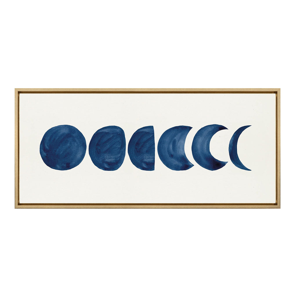 Kate and Laurel Sylvie Linear Moon Phases Framed Canvas Wall Art by Teju Reval of SnazzyHues; 18x40 Gold; Decorative Moon Art for Wall