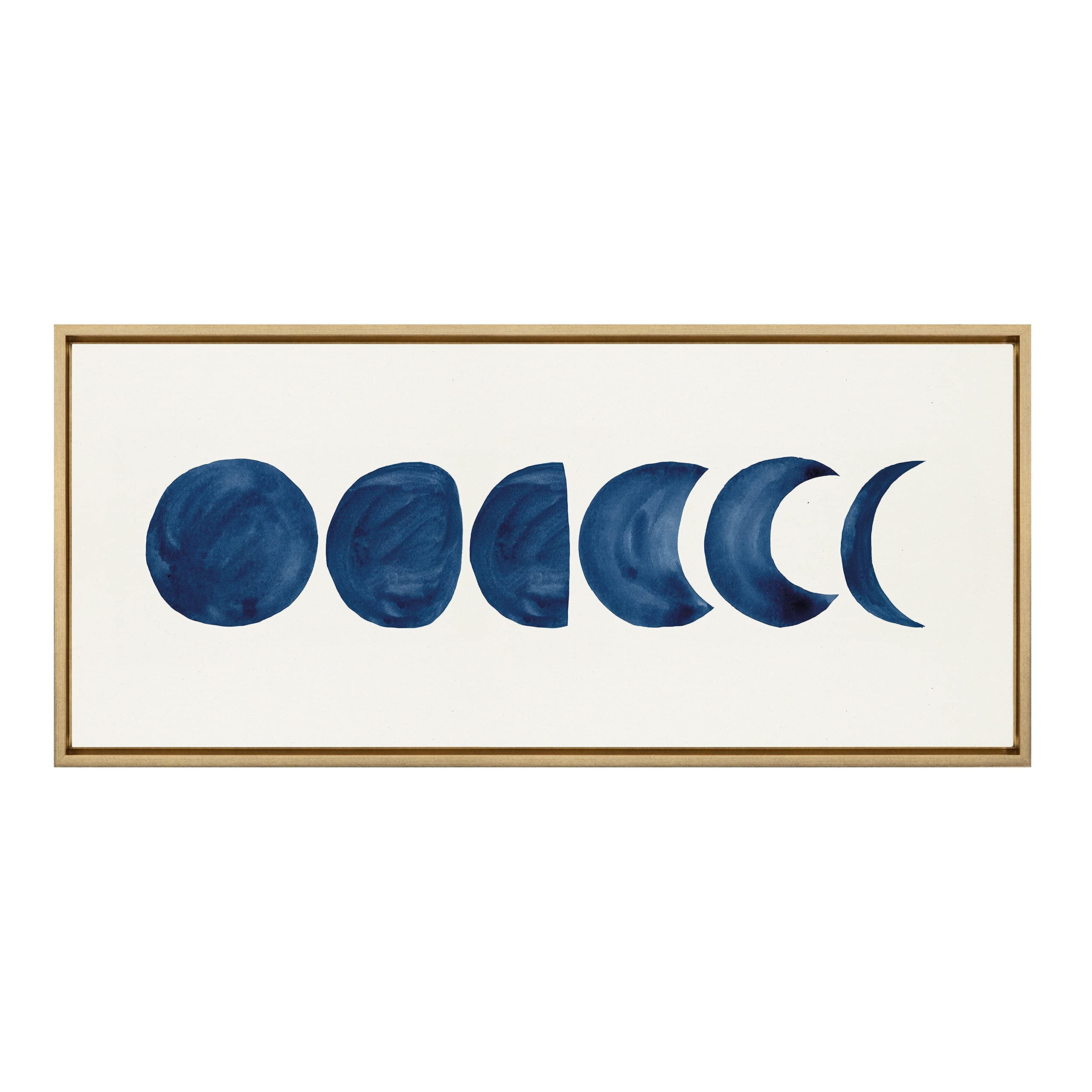 Kate and Laurel Sylvie Linear Moon Phases Framed Canvas Wall Art by Teju Reval of SnazzyHues; 18x40 Gold; Decorative Moon Art for Wall