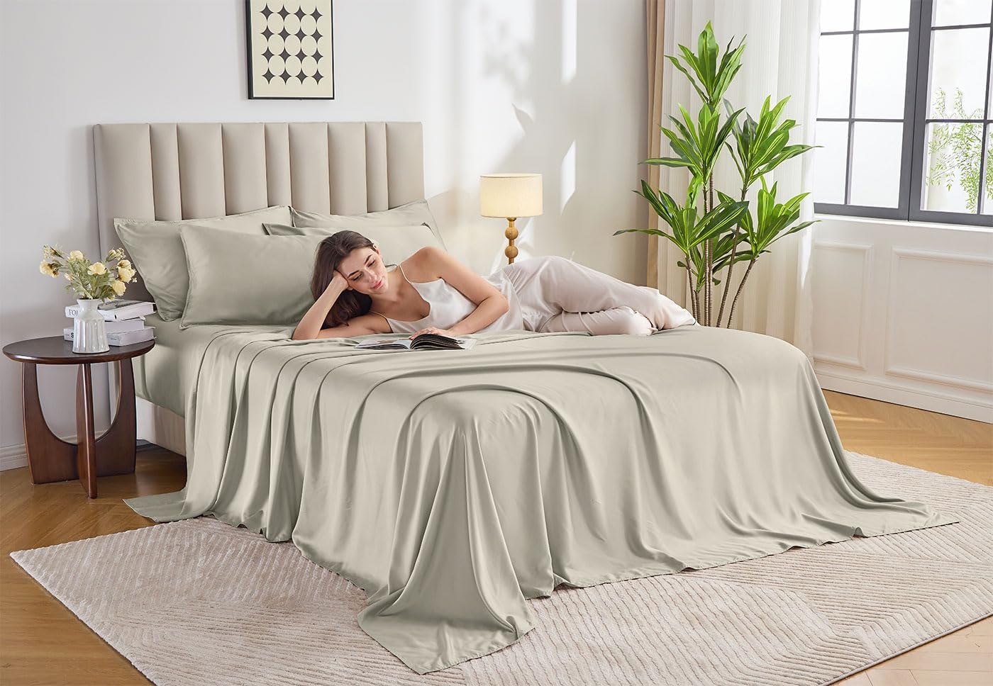 Pure Bamboo Queen Sheets - 100% Organic Viscose Bed Sheet Set, Luxuriously Soft & Cooling (Queen, Birch)