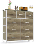 Skiennix 9-Drawer Dresser - Anti-Tip Tall Storage Organizer with Wooden Top & Metal Frame | Greige Oak