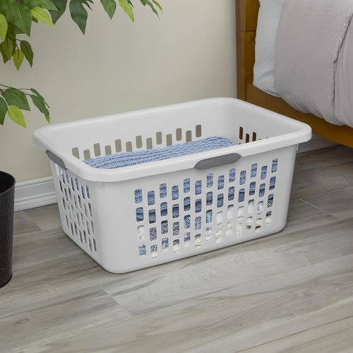 Large Plastic Laundry Basket by [Brand Name] - 2 Bushel Capacity with 4 Comfort Grip Handles, White