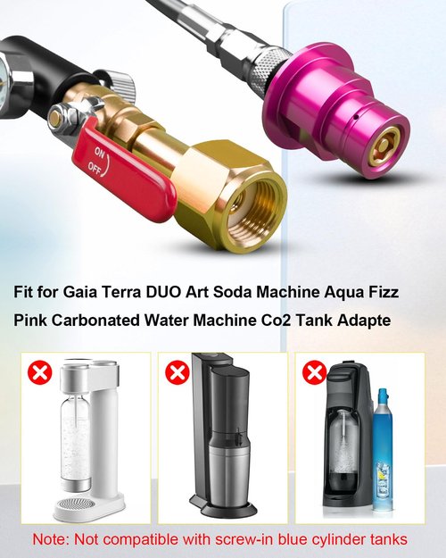 AUGREX 60 Inch Soda Maker Adapter Hose Kit Fit for Gaia Terra DUO Art Soda Machine Aqua Fizz Pink Carbonated Water Machine Co2 Tank Adapter, w/Flow Control Ball Valve and Stainless Steel Hose